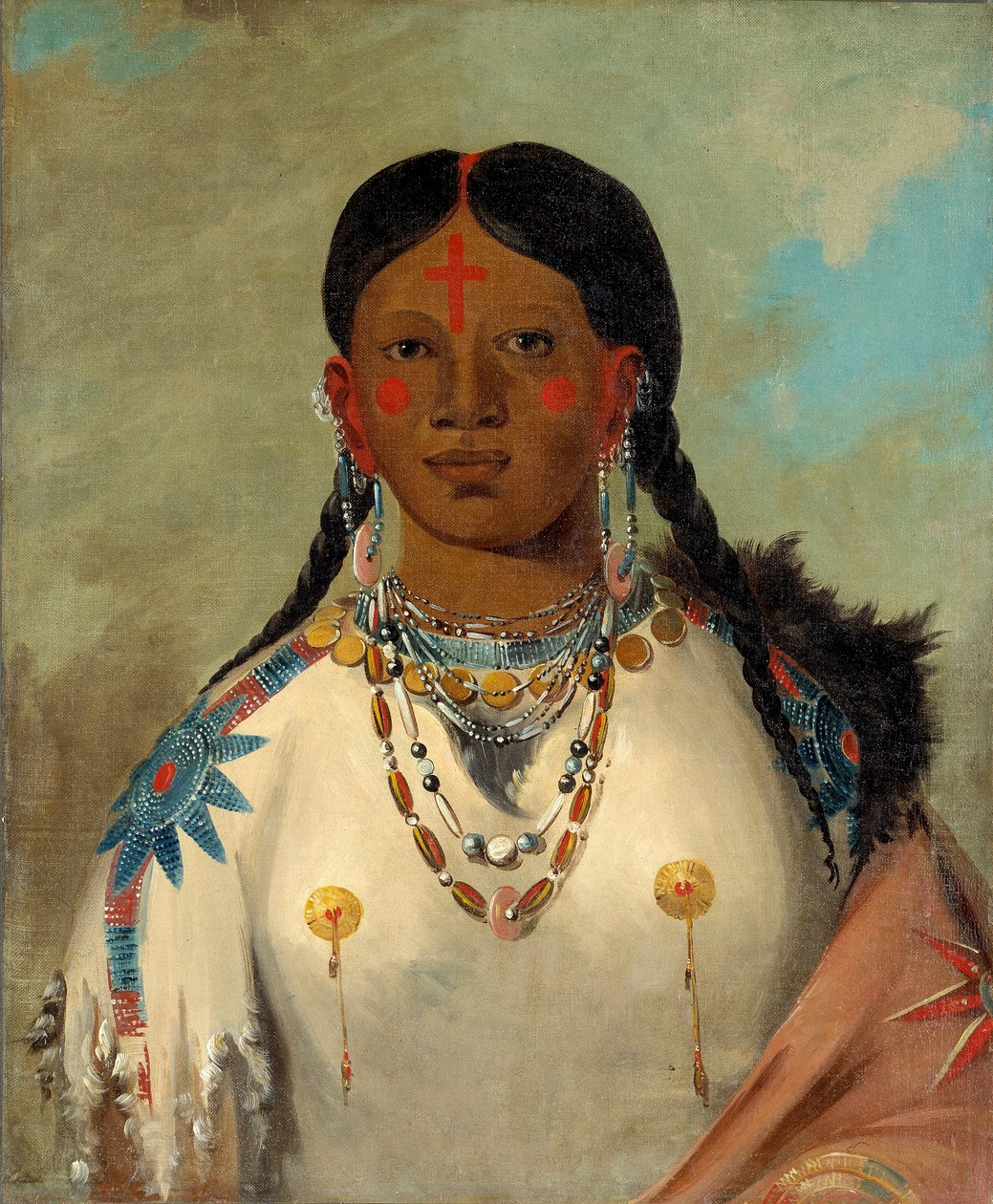 Tís-se-wóo-na-tís, Zij die haar knieën baadt, vrouw van het opperhoofd door George Catlin