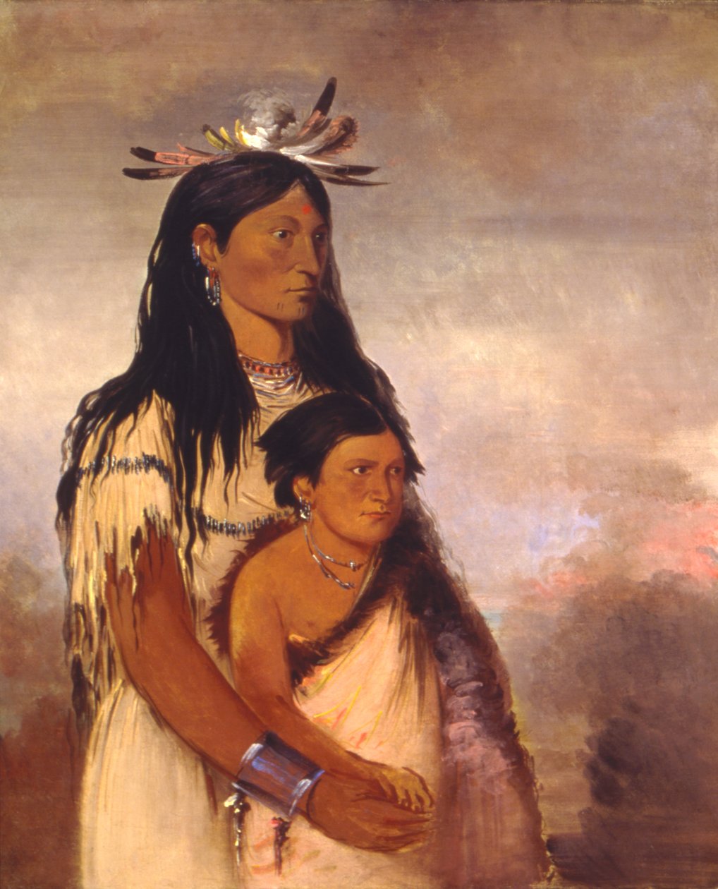 Túnk-aht-óh-ye, Donderaar, een jongen, en Wun-pán-to-mee, Witte Wezel, een meisje, 1834 door George Catlin