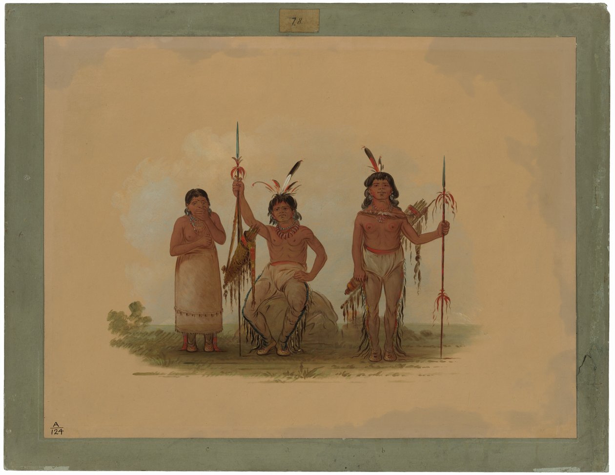 Twee Arapaho Krijgers en een Vrouw door George Catlin