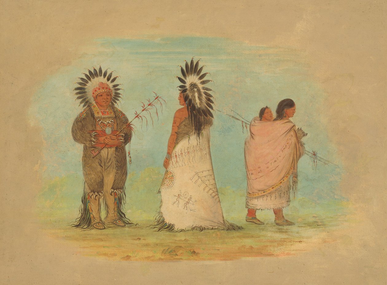 Twee Ottoe-hoofden en een vrouw, 1861-1869 door George Catlin