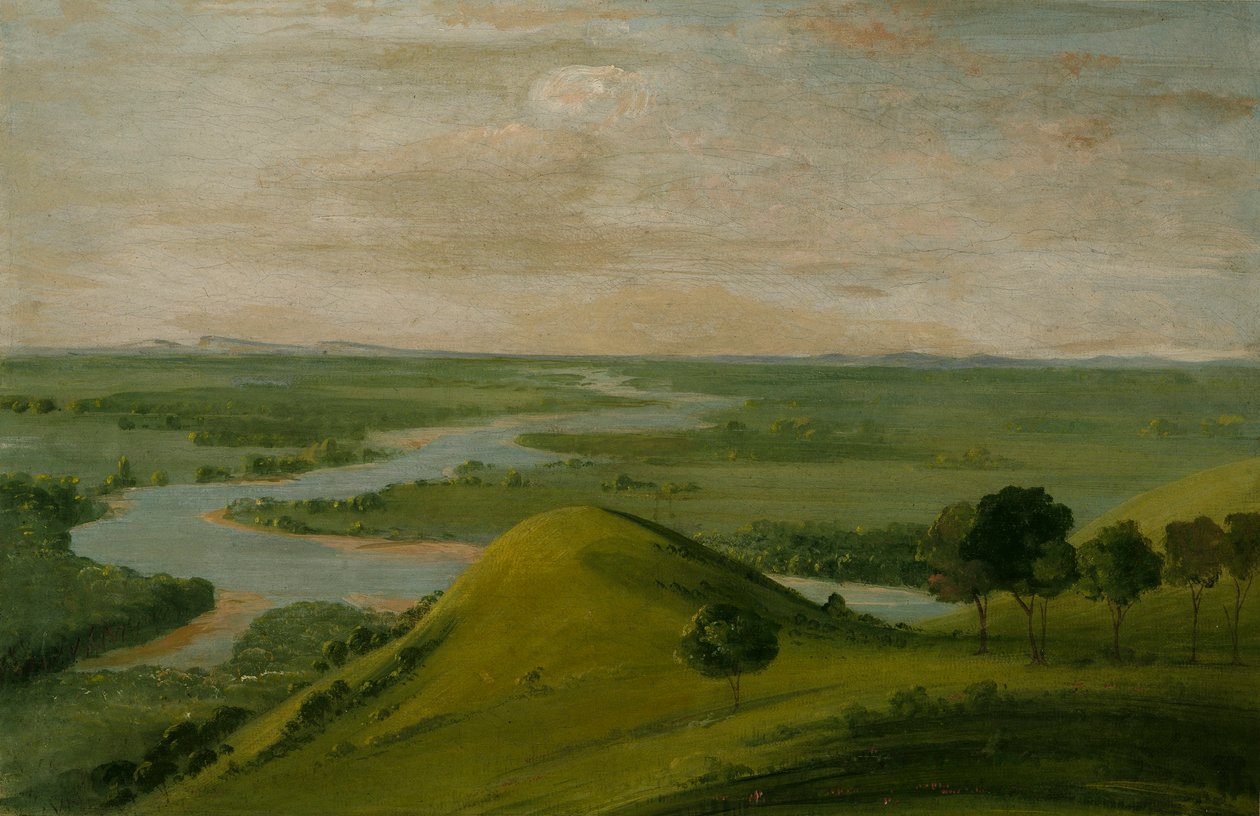 Uitzicht op de samenvloeiing van de Red River en de False Washita, in Texas door George Catlin