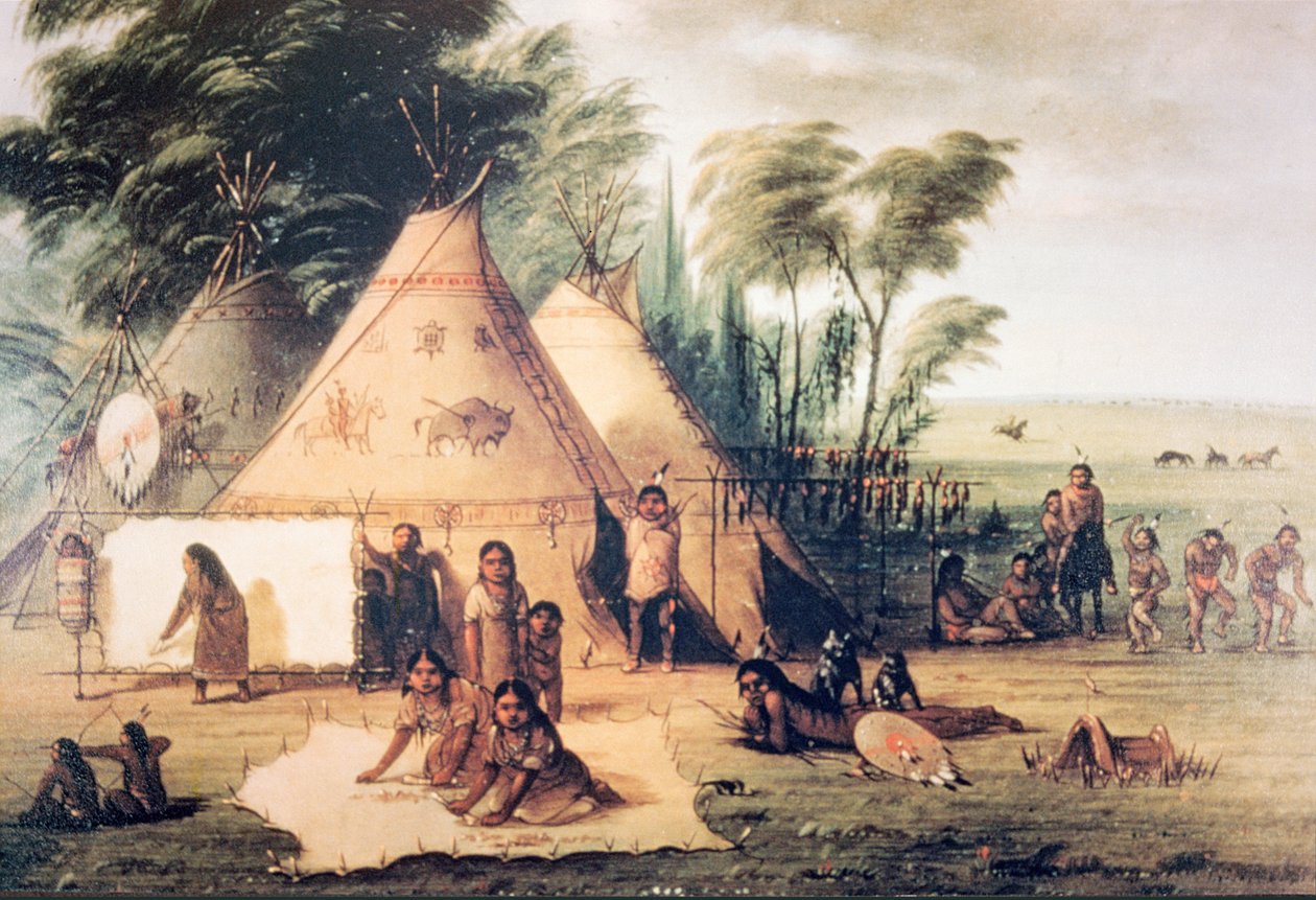 Dorp van de Noord-Amerikaanse Sioux-stam door George Catlin