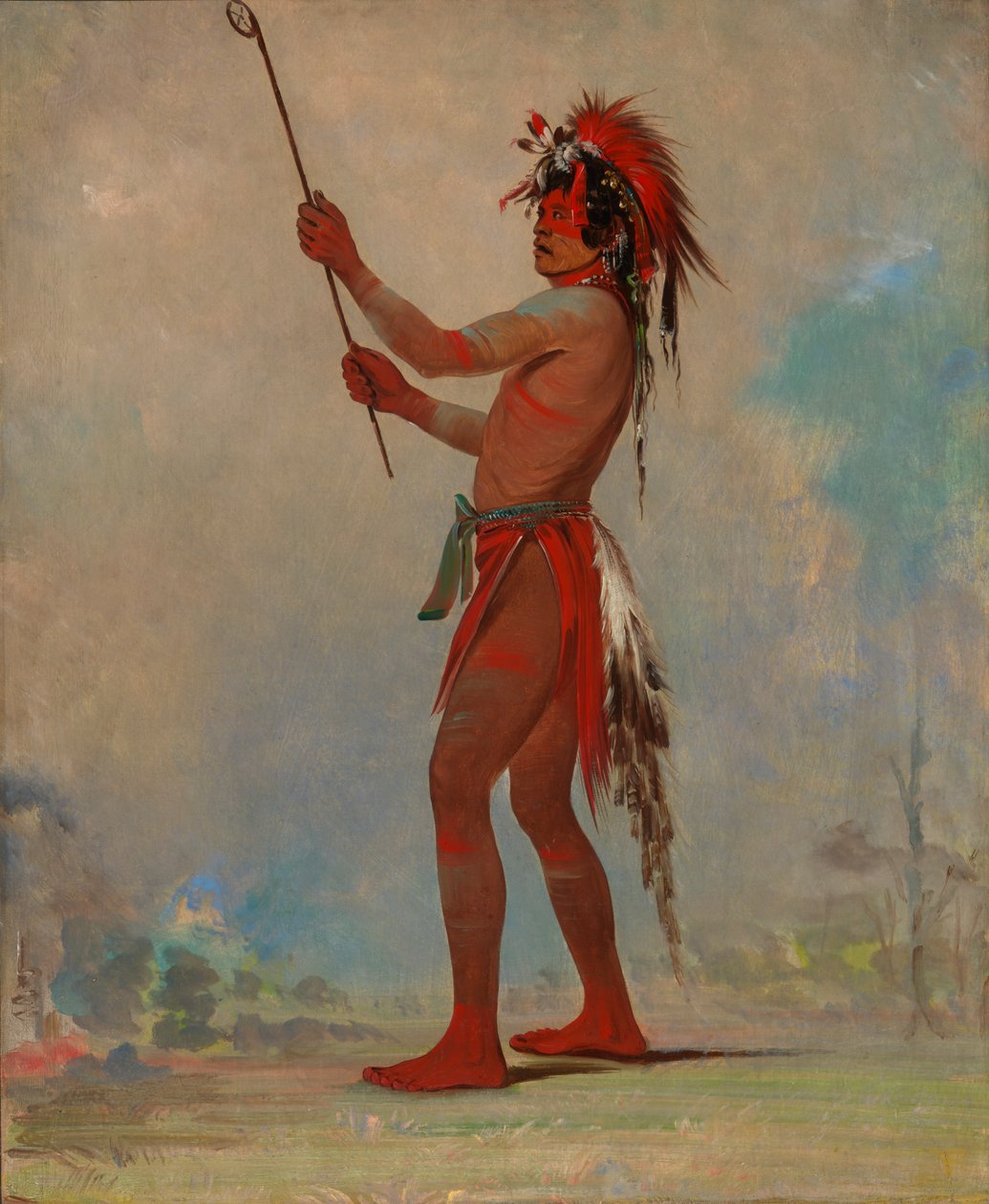 We-chúsh-ta-dóo-ta, Rode Man, een onderscheiden balspeler door George Catlin