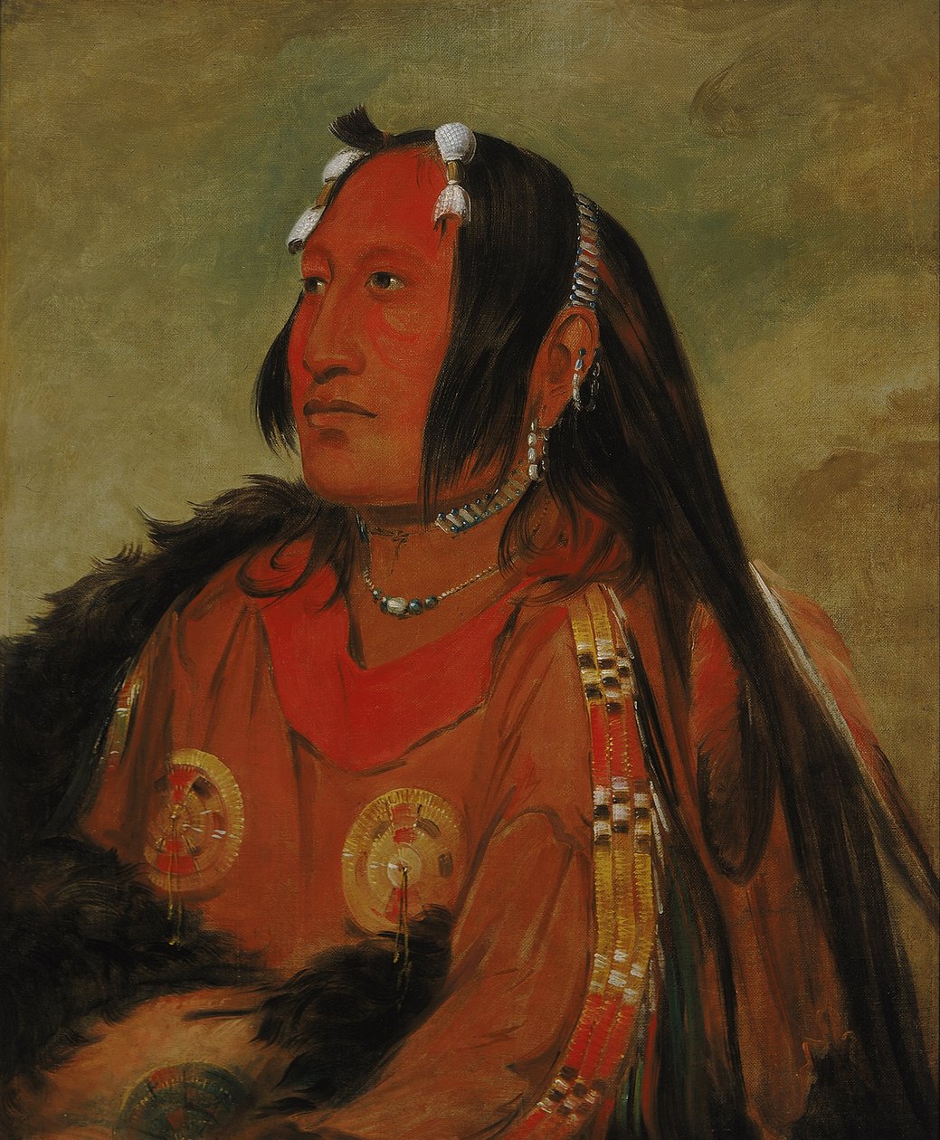 Wi-jún-jon, Duiveneierkop (Het Licht), een onderscheiden jonge krijger door George Catlin