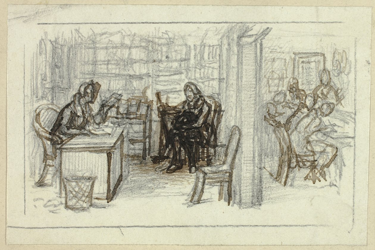 Uitzicht op bibliotheek door George Cattermole