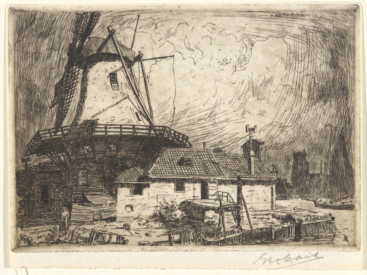 Molen in Zwyndrecht door George Charles Aid