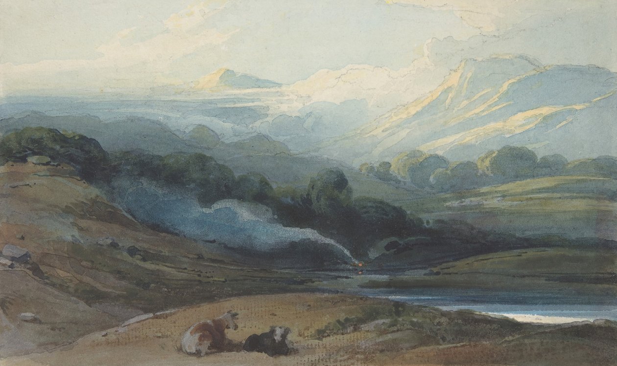Runderen Rustend in een Bergachtig Landschap, ca. 1808-12 door George Chinnery