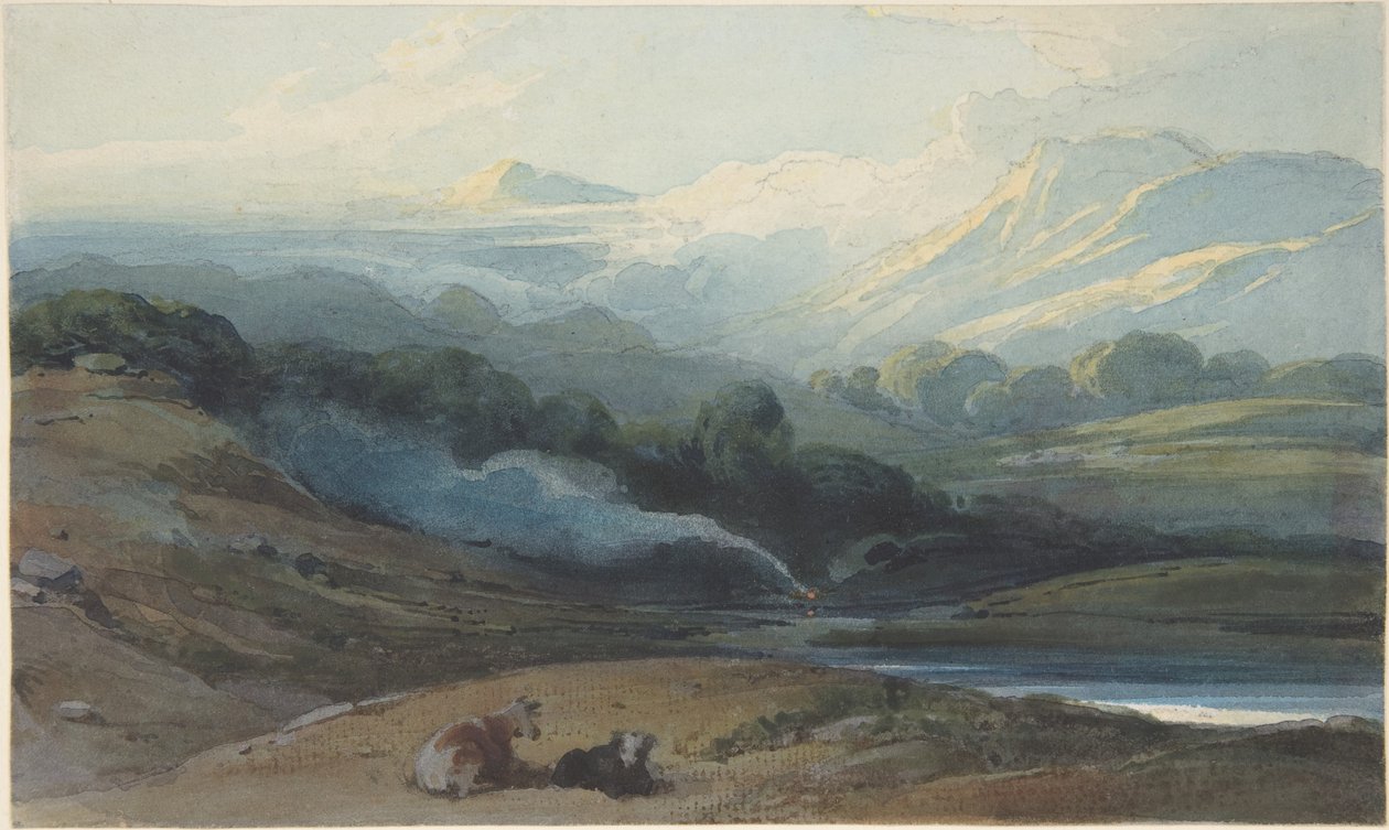 Rustend rundvee in een berglandschap, Bengalen door George Chinnery