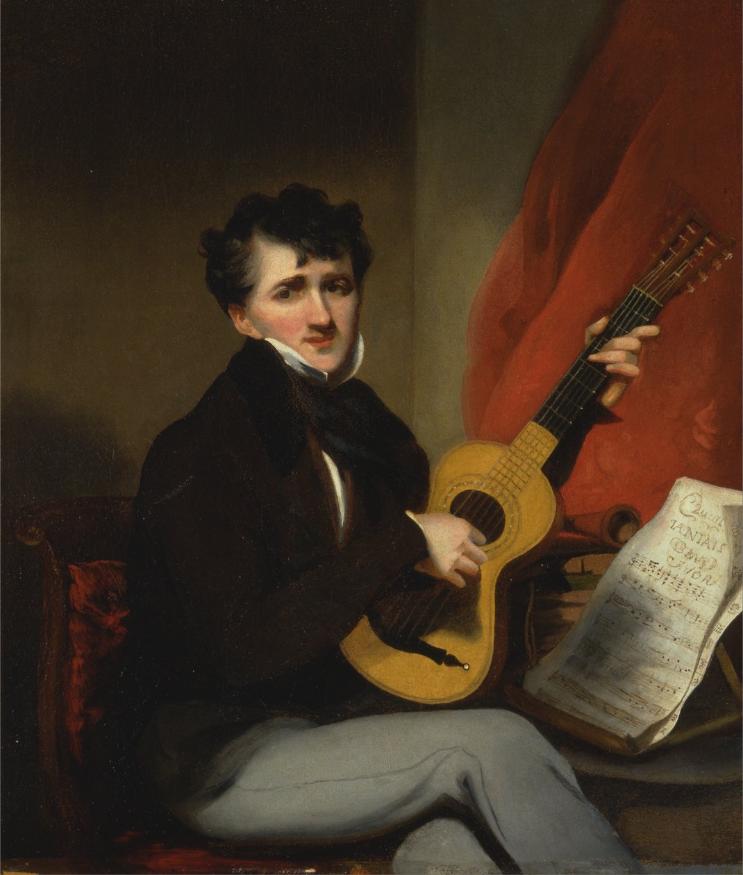 Portret van een gitaarspelende man door George Chinnery