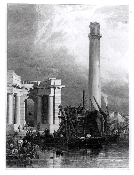 De Schiettoren en Waterloo Brug, gegraveerd door G. Cooke door George Clarkson (after) Stanfield