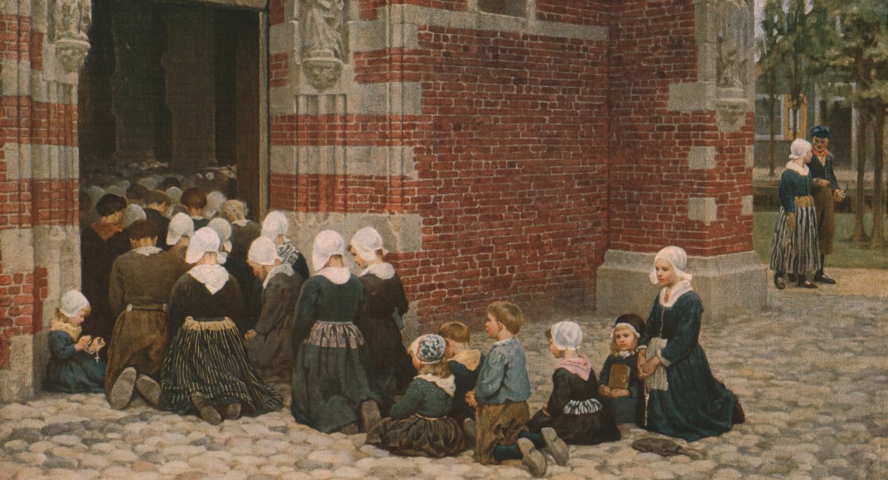 Hoogmis in een vissersdorp aan de Zuiderzee, Nederland, 1876, c. 1930 door George Clausen