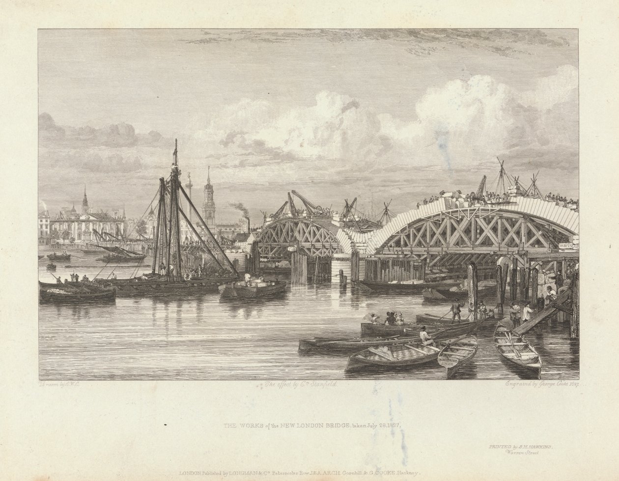 De werken van de nieuwe London Bridge door George Cooke