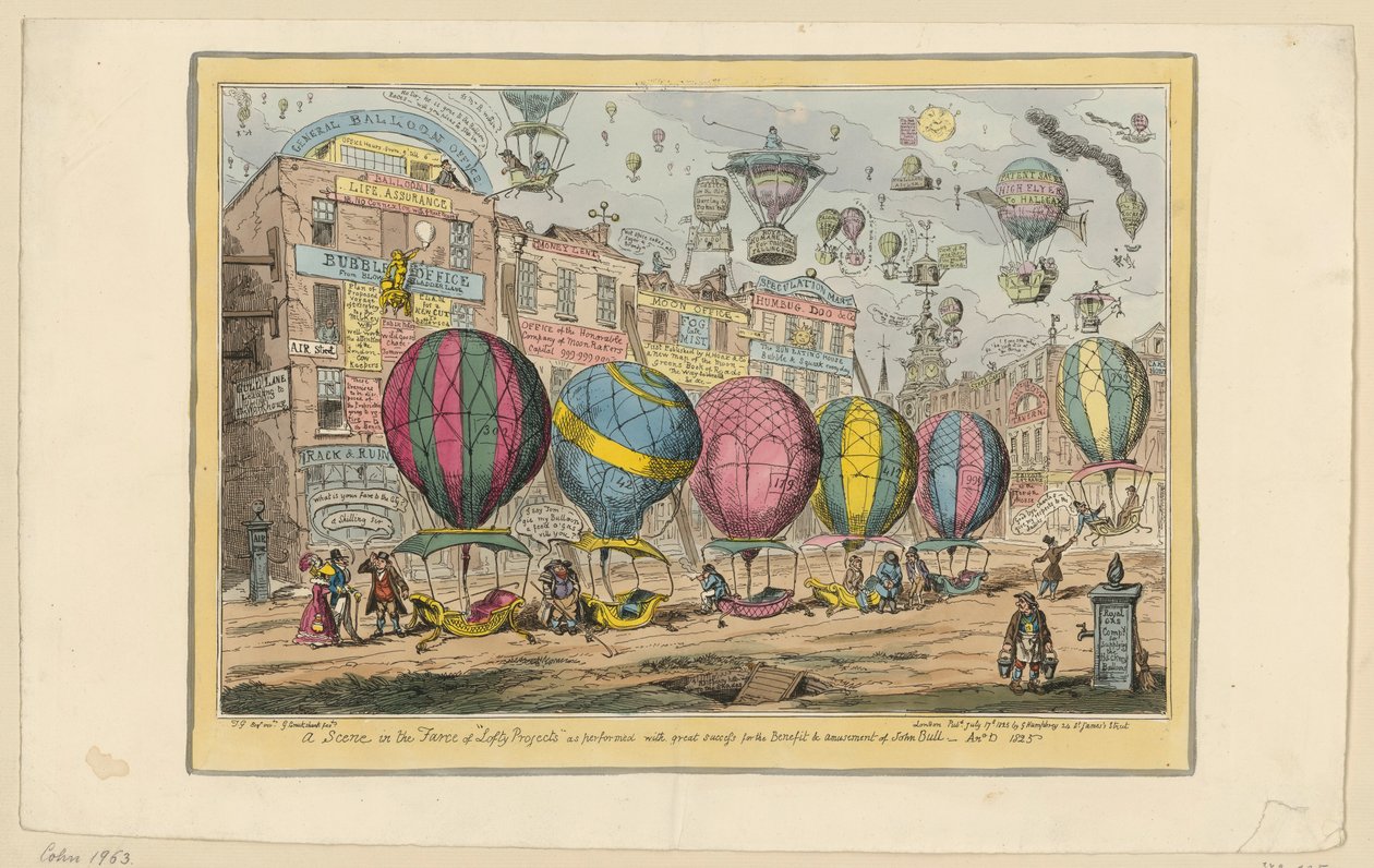 Een scène uit de klucht „Lofty Projects”, die met groot succes werd opgevoerd ten behoeve en ter vermaak van John Bull door George Cruikshank