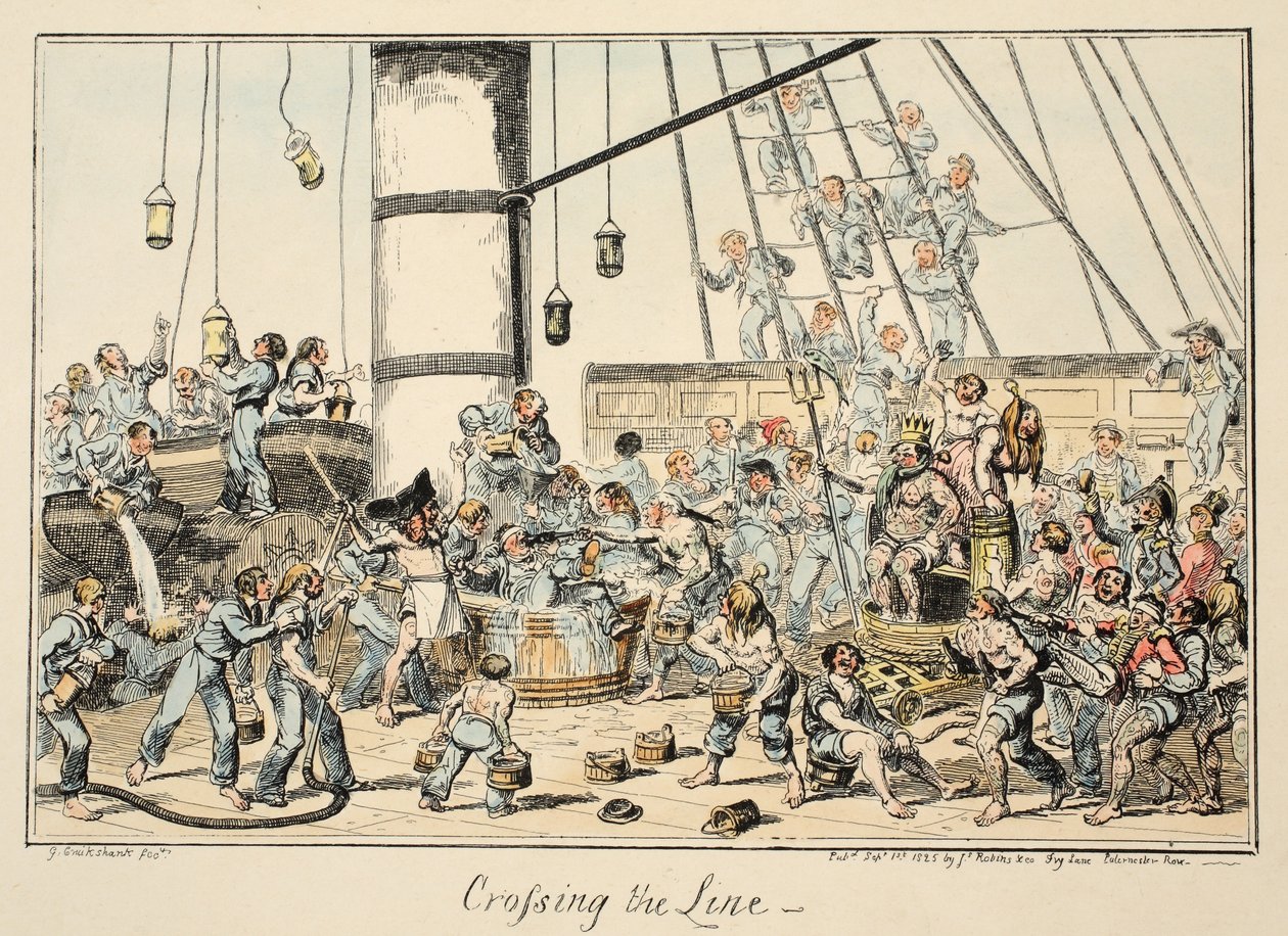 De Lijn Oversteken, uit Greenwich Hospital, een Serie van Marine Schetsen, Beschrijvend van het Leven van een Oorlogsschip Man door George Cruikshank