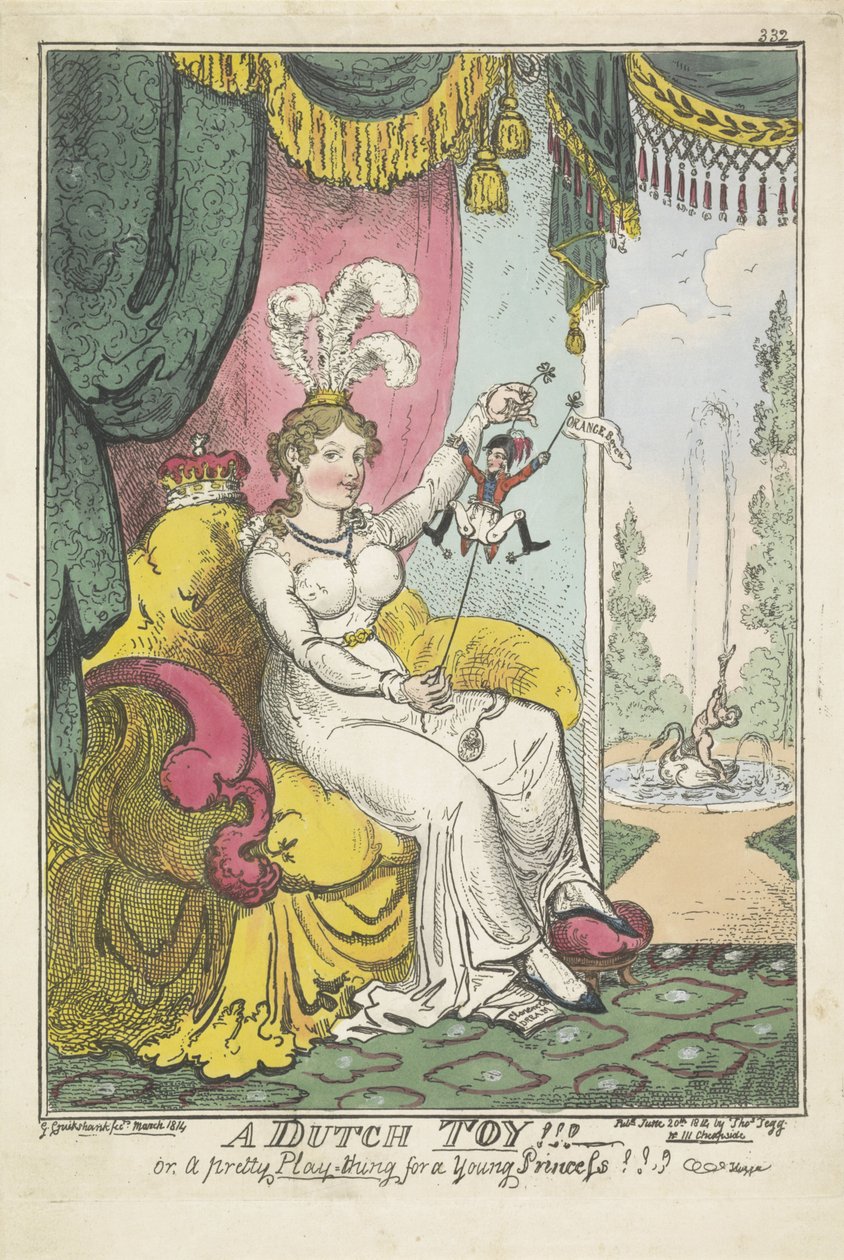 De prins van Oranje als speeltje voor prinses Charlotte, 1814 door George Cruikshank