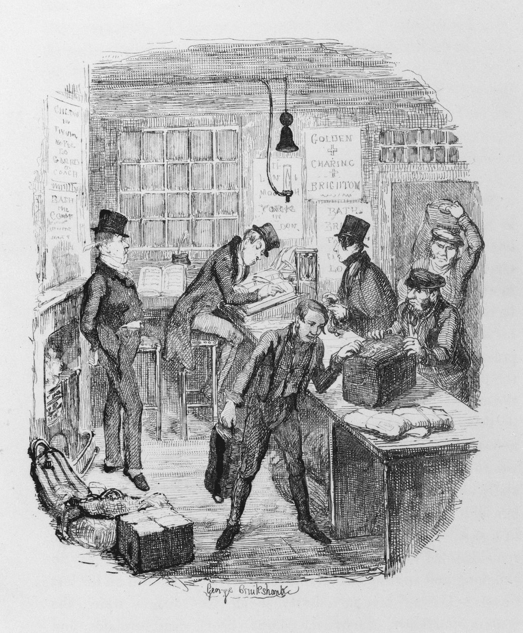 Vroege koetsen, ca. 1836 (gravure) door George Cruikshank