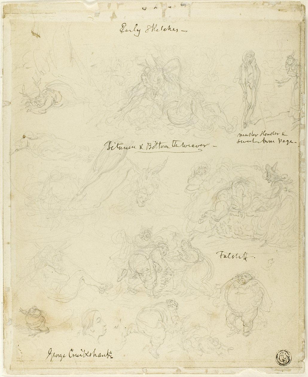 Vroege schetsen voor Falstaff, Midzomernachtsdroom door George Cruikshank