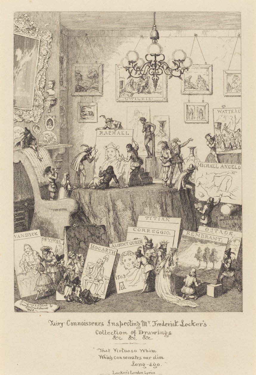 Feeënkenners Inspecteren de Tekeningenverzameling van Mr. Frederick Locker door George Cruikshank