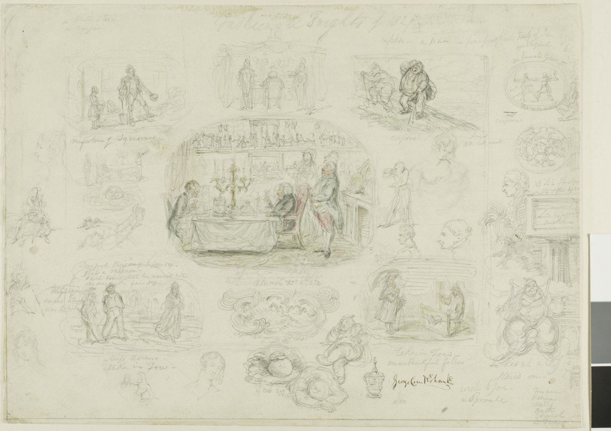 Mode en angsten van 1829 (recto); Engelen altijd helder en mooi (verso) door George Cruikshank