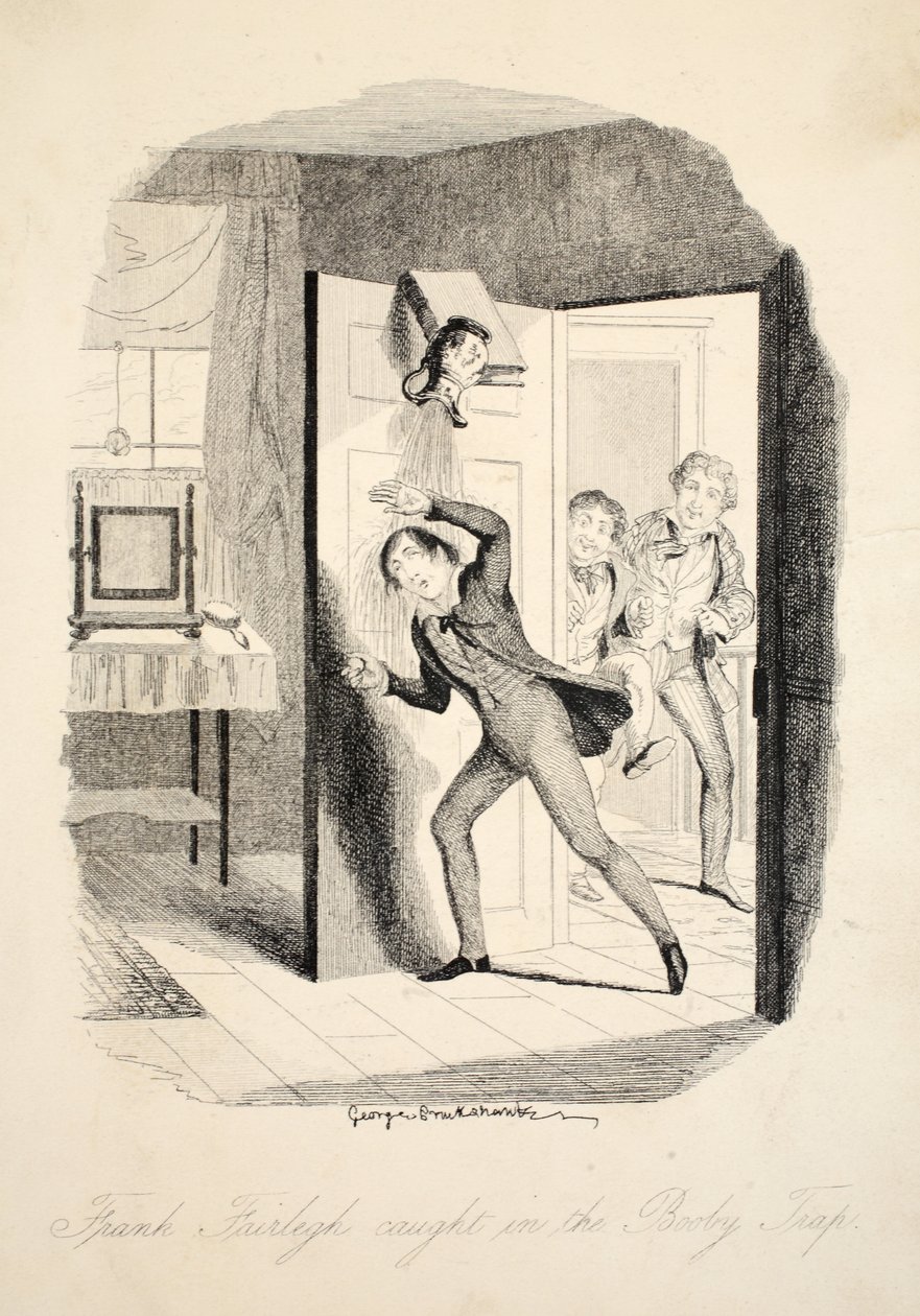 Frank Fairlegh gevangen in de valstrik, uit Frank Fairlegh of Scenes From the Life of a Private Pupil, gepubliceerd ca. 1870 door George Cruikshank