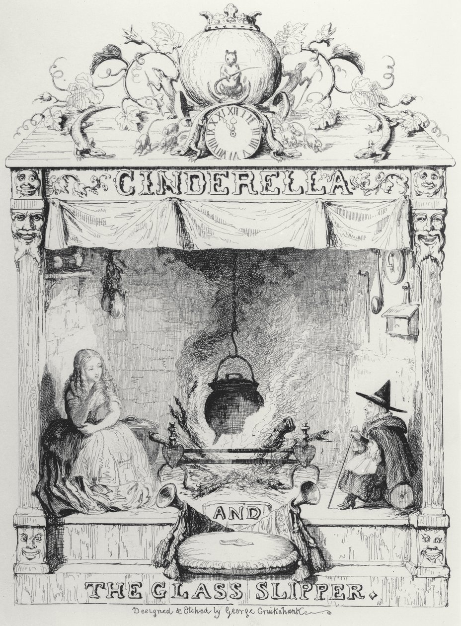 Frontispice van Assepoester en de Glazen Muil door Charles Perrault door George Cruikshank