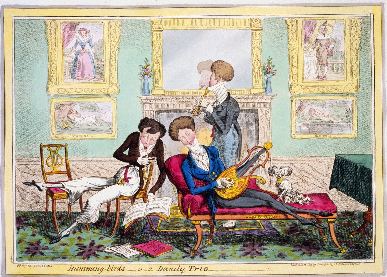 Kolibries, of een Dandy Trio, gepubliceerd 1819 door George Cruikshank