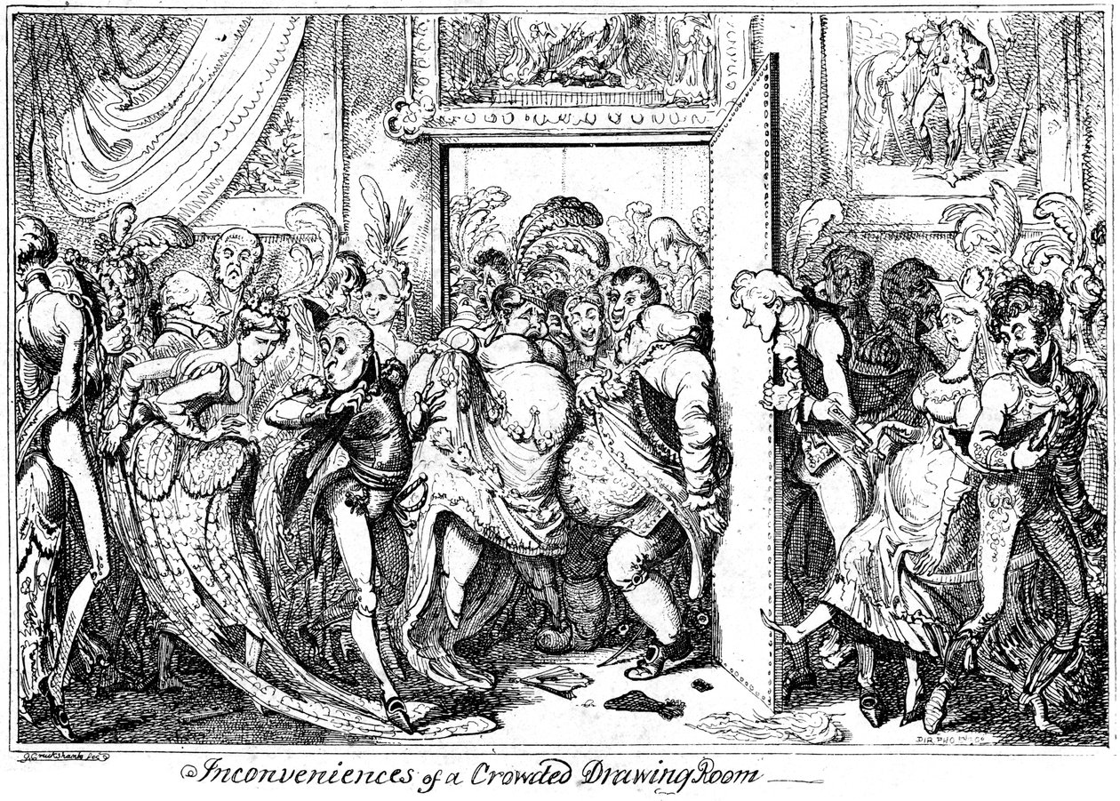 Ongemak van een overvolle salon, 1818 door George Cruikshank