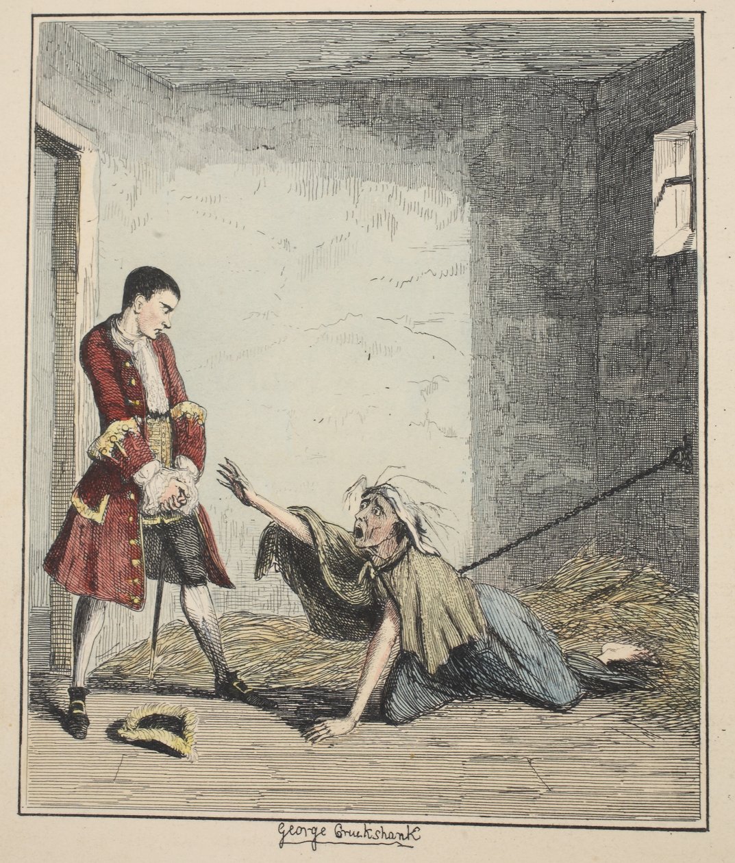 Jack Sheppard bezoekt zijn Moeder in Bedlam, illustratie uit Jack Sheppard: Een Romantiek door William Harrison Ainsworth door George Cruikshank