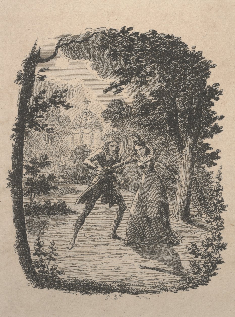 Man en vrouw in de tuin door George Cruikshank