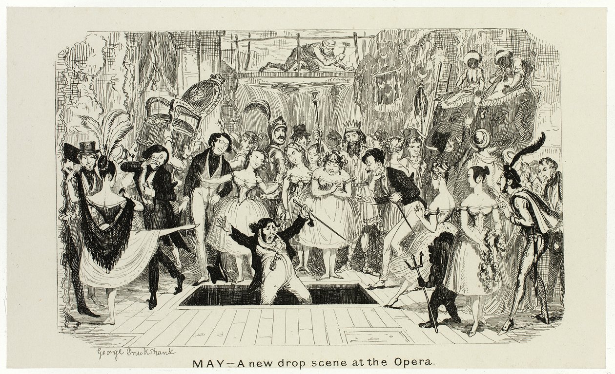 Mei - A New Drop Scene at the Opera van George Cruikshank