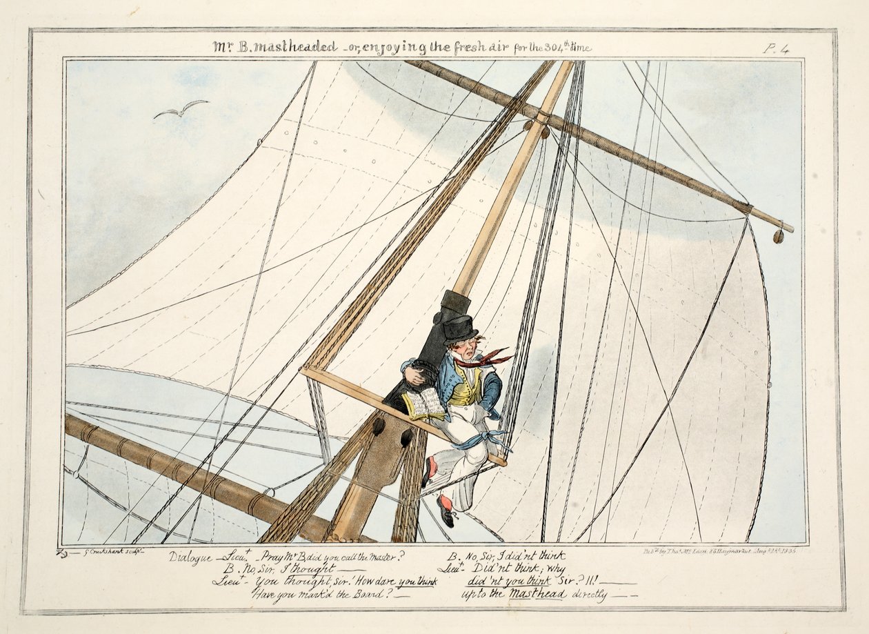 De Heer B. Op de Mast - of, genietend van de frisse lucht voor de 304e keer, uit De Voortgang van een Adelborst, 1835 door George Cruikshank