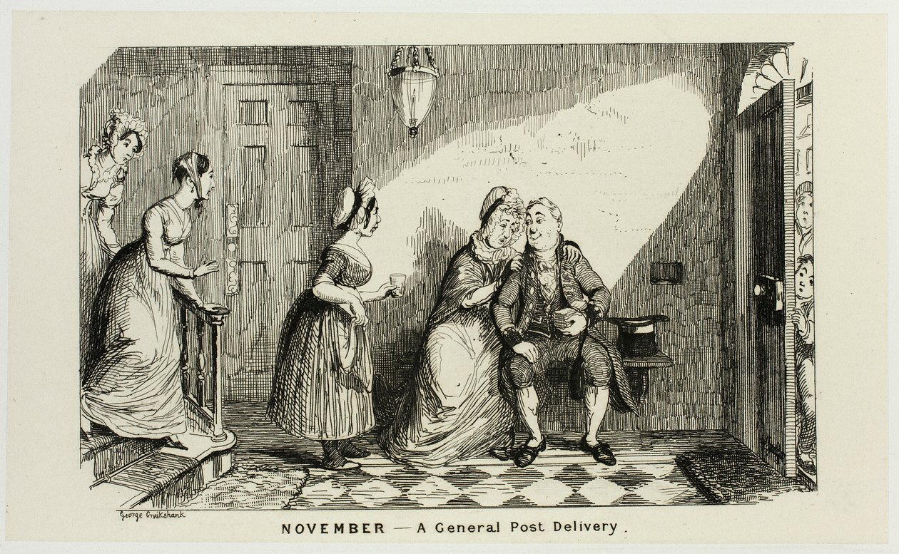 November - Een algemene postbezorging in oppositie van George Cruikshank