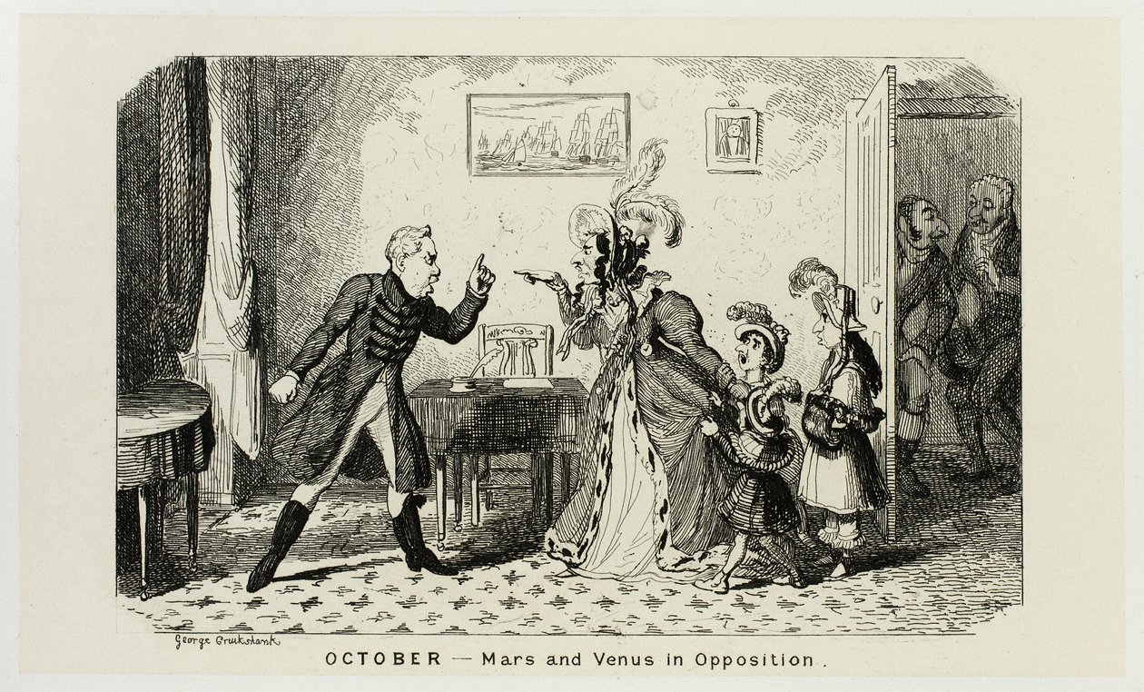 Oktober - Mars en Venus in oppositie van George Cruikshank
