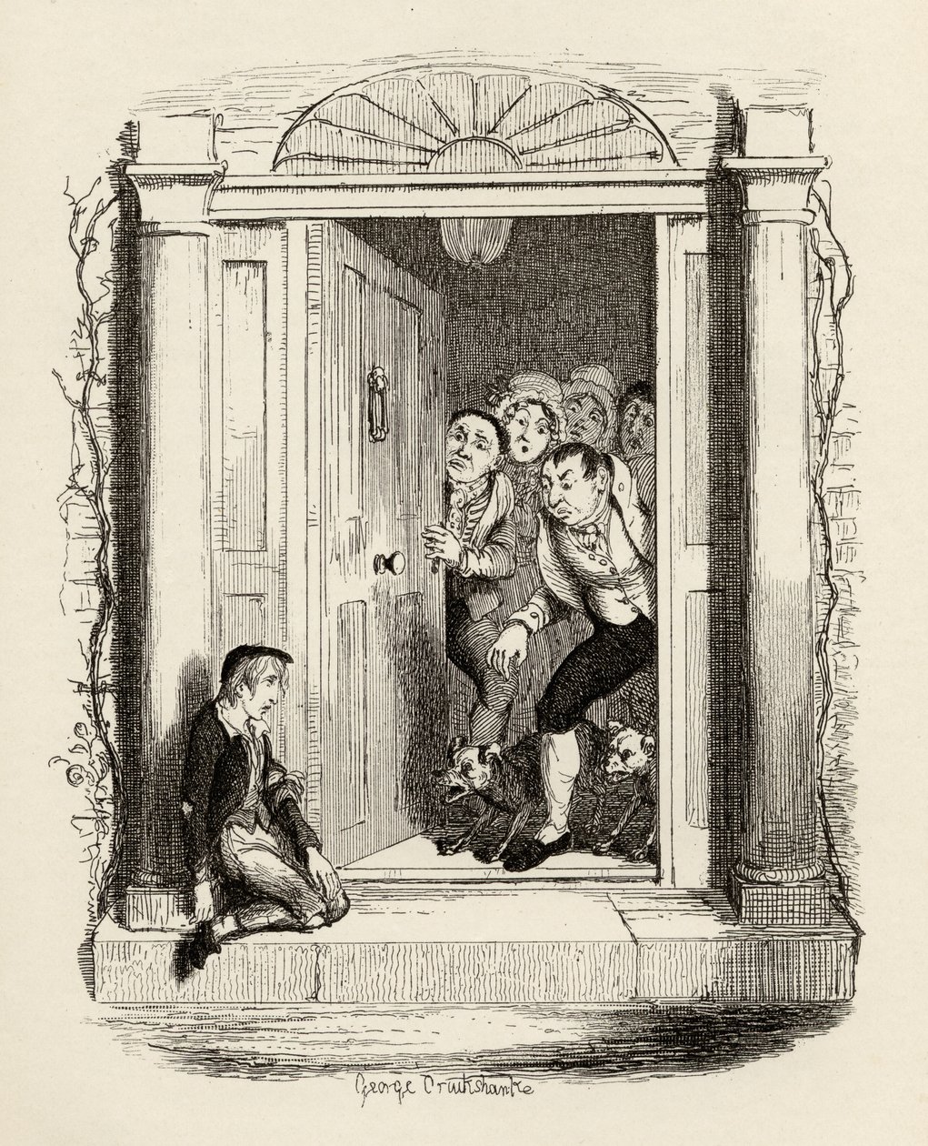 Oliver Twist bij de deur van mevrouw Maylie, uit 