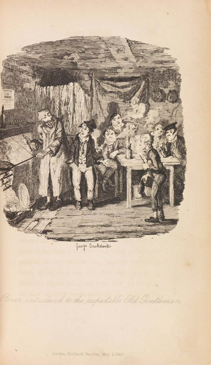 Oliver Twist of de vooruitgang van de parochiejongen door Charles Dickens. Eerste editie door George Cruikshank