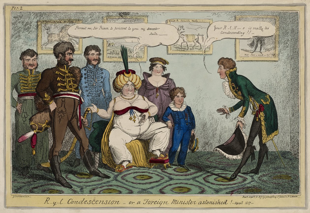 Koninklijke neerbuigendheid of, Een buitenlandse minister verbaasd! - April 1817 -, 15 september door George Cruikshank