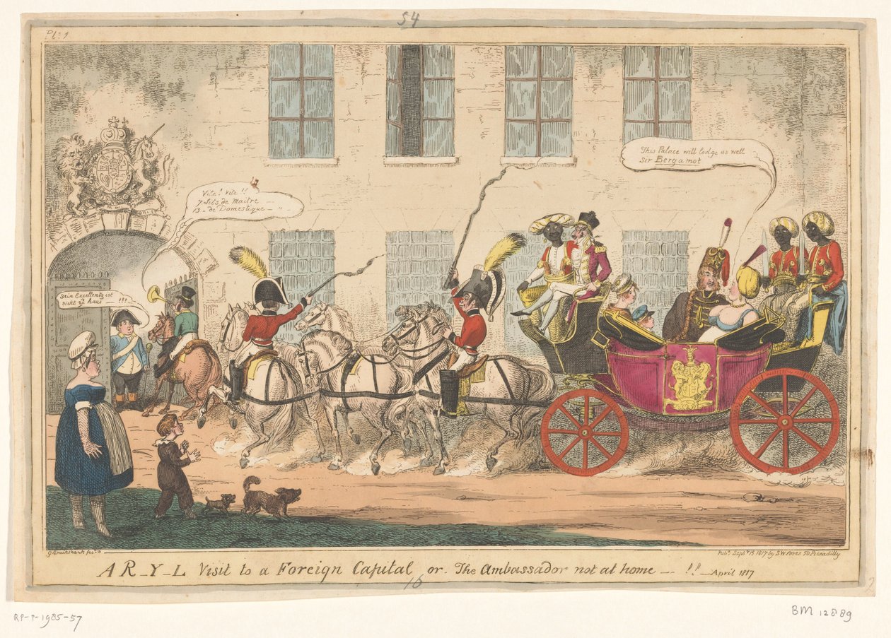 Spotprent op prinses Caroline, 1817 door George Cruikshank