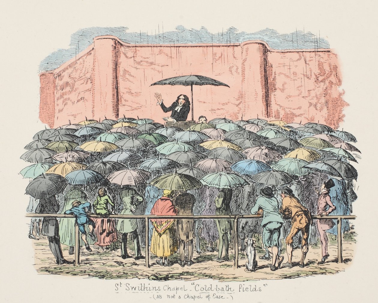 St. Swithuns Kapel Cold-bath velden, gepubliceerd 1833 door George Cruikshank