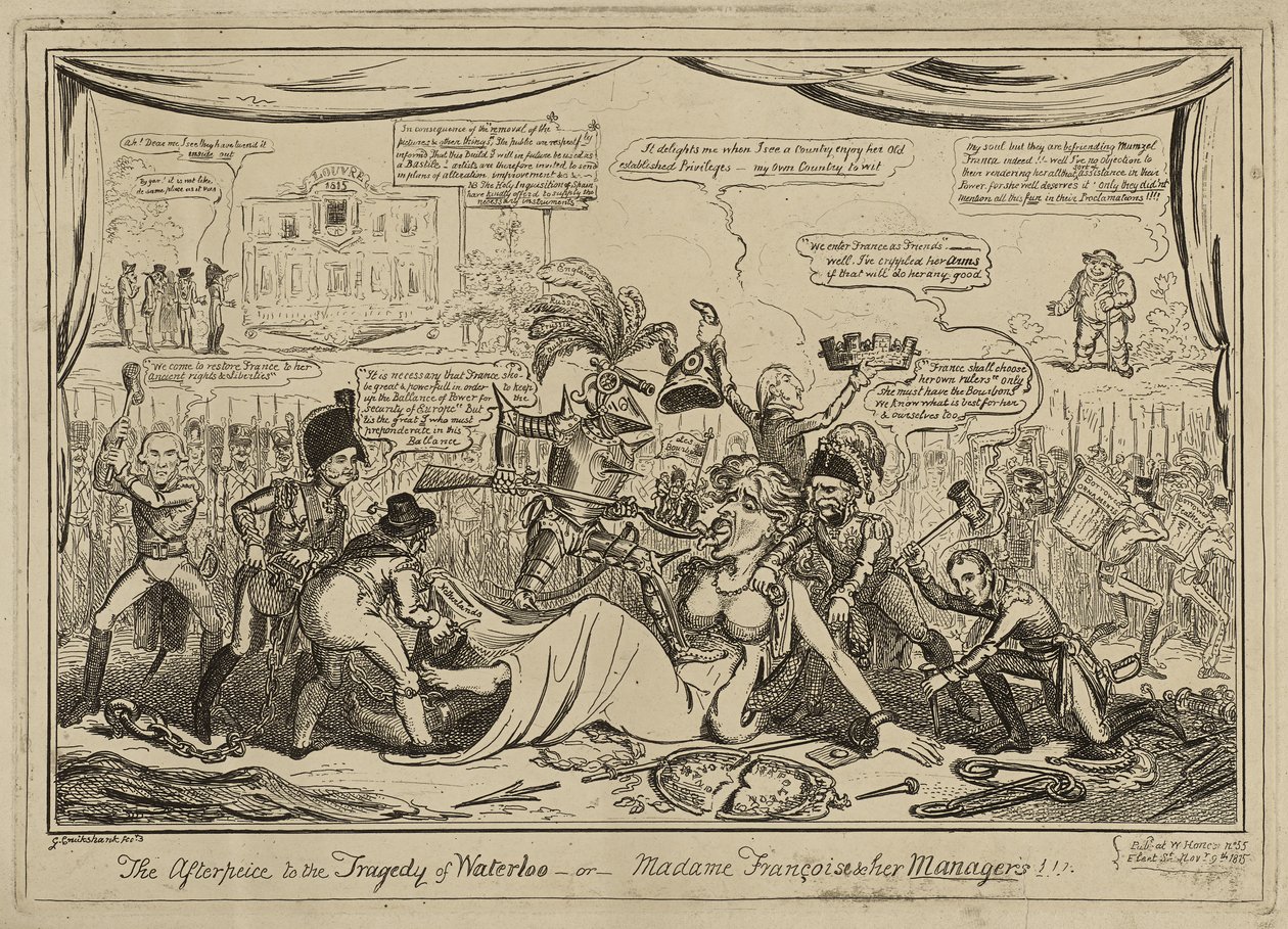 Het naspel (sic) van de tragedie van Waterloo of Madame Francois en haar managers!!!, gepubliceerd 9 november door George Cruikshank