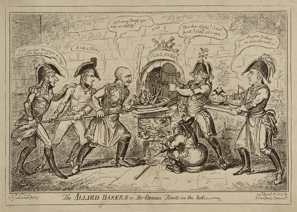 De Geallieerde Bakkers of De Corsicaanse Pad in het Gat, gepubliceerd 1 april door George Cruikshank