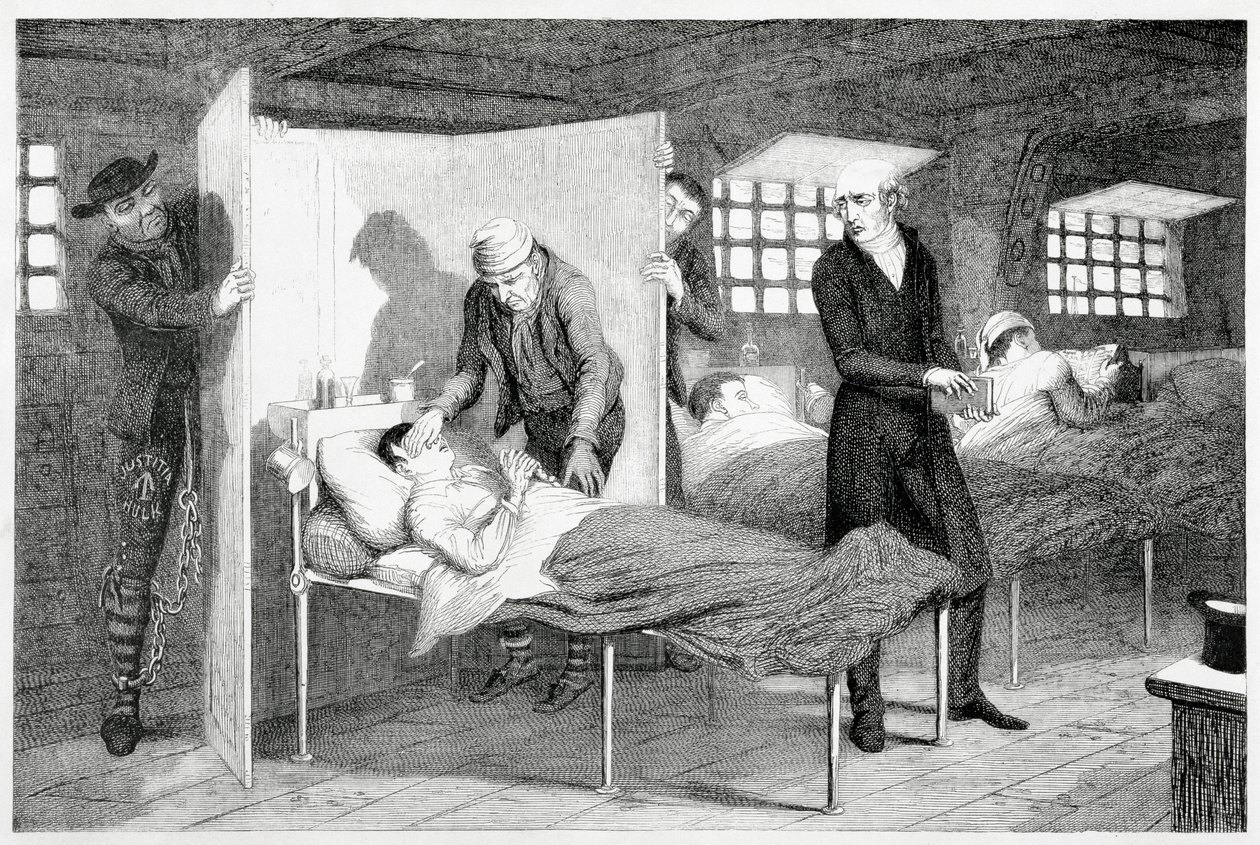 De jongen sterft op het transportschip door George Cruikshank