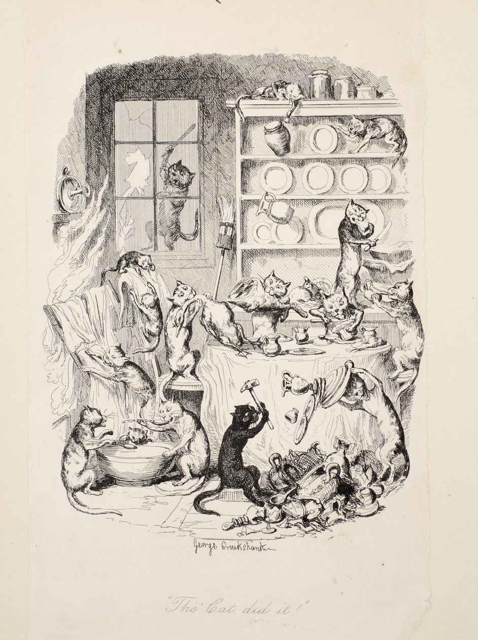 De kat deed het, uit The Greatest Plague of Life, pub. 1847 door George Cruikshank