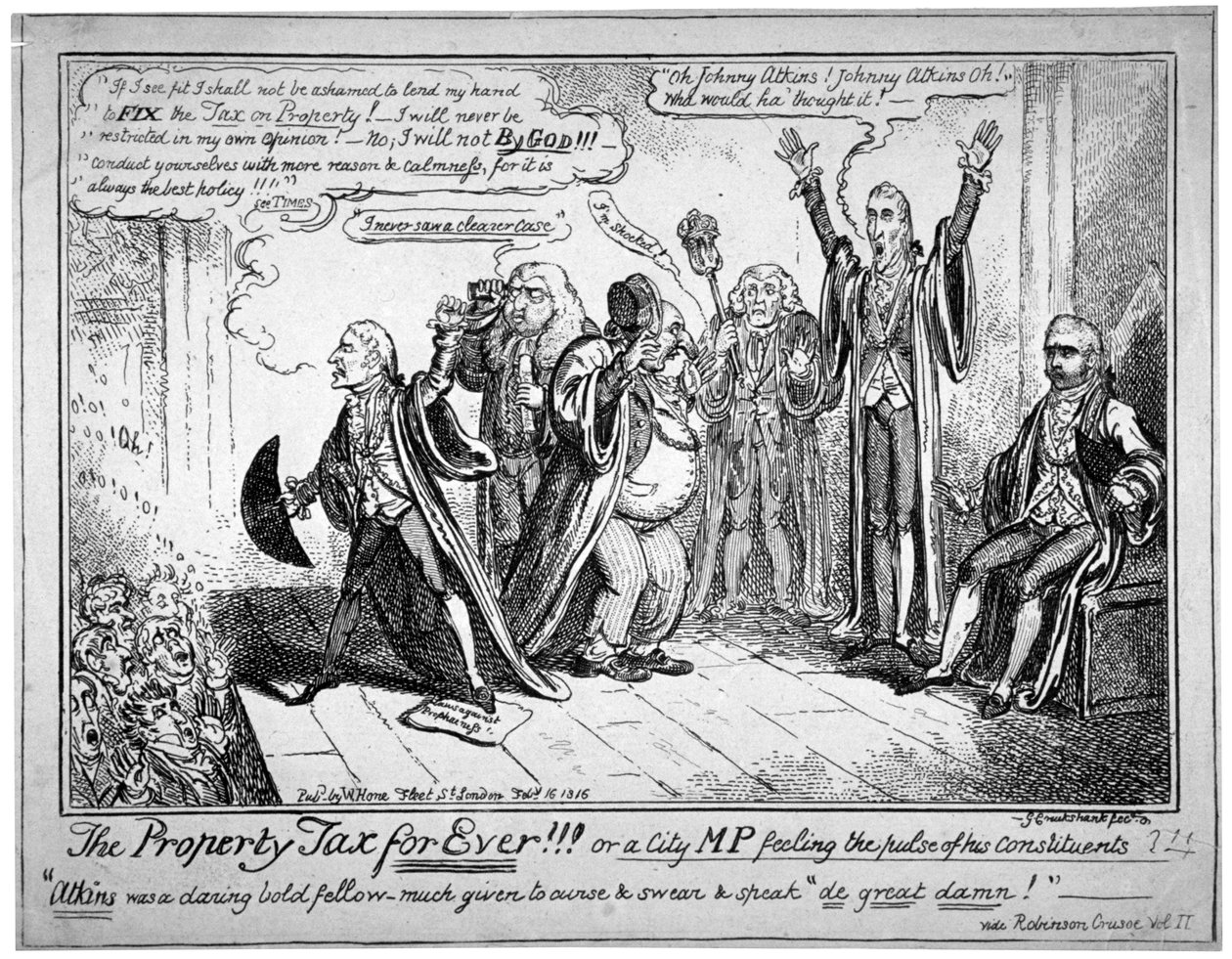 De onroerendgoedbelasting voor altijd!!!, 1816 door George Cruikshank