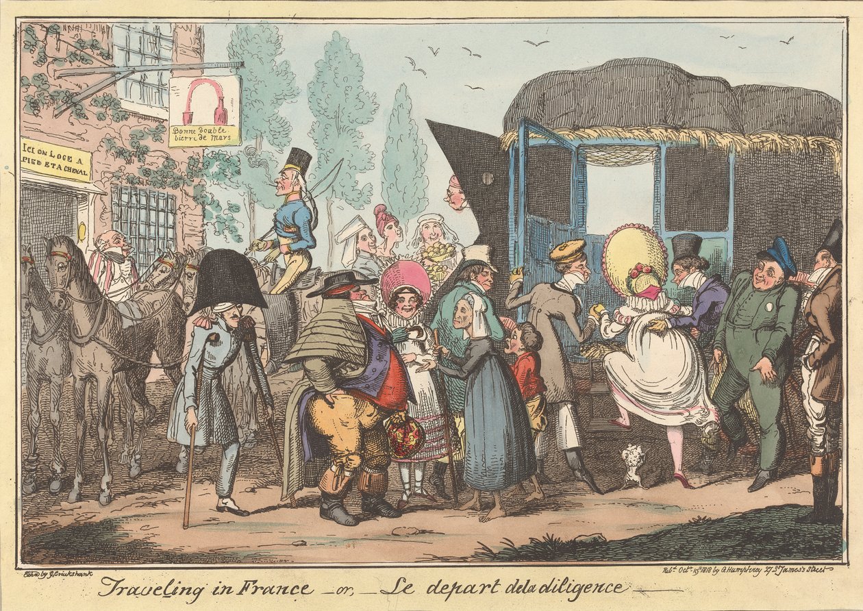 Reizen in Frankrijk -of, -Het vertrek van de diligence door George Cruikshank