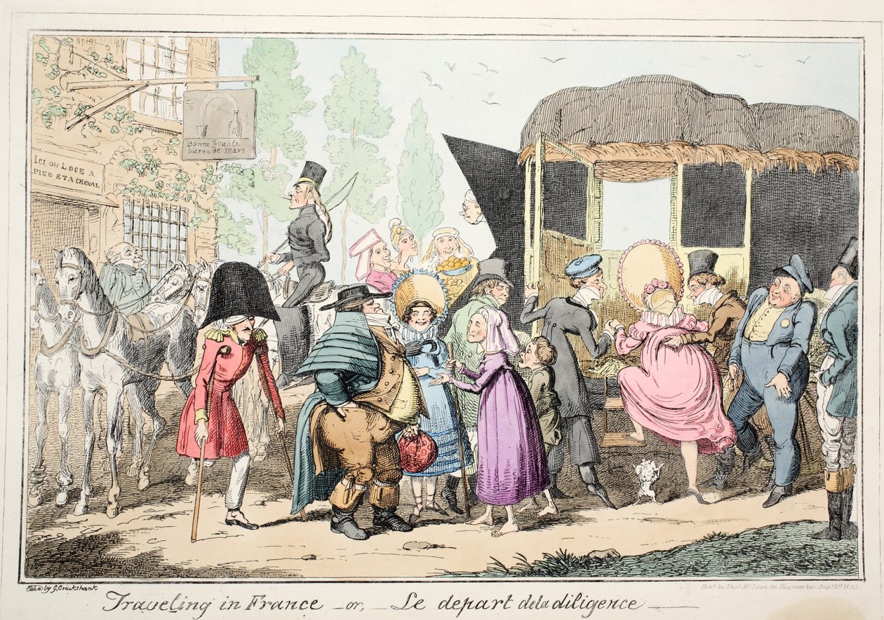 Reizen in Frankrijk of Le Depart de la Diligence, uitgegeven 1835 door George Cruikshank