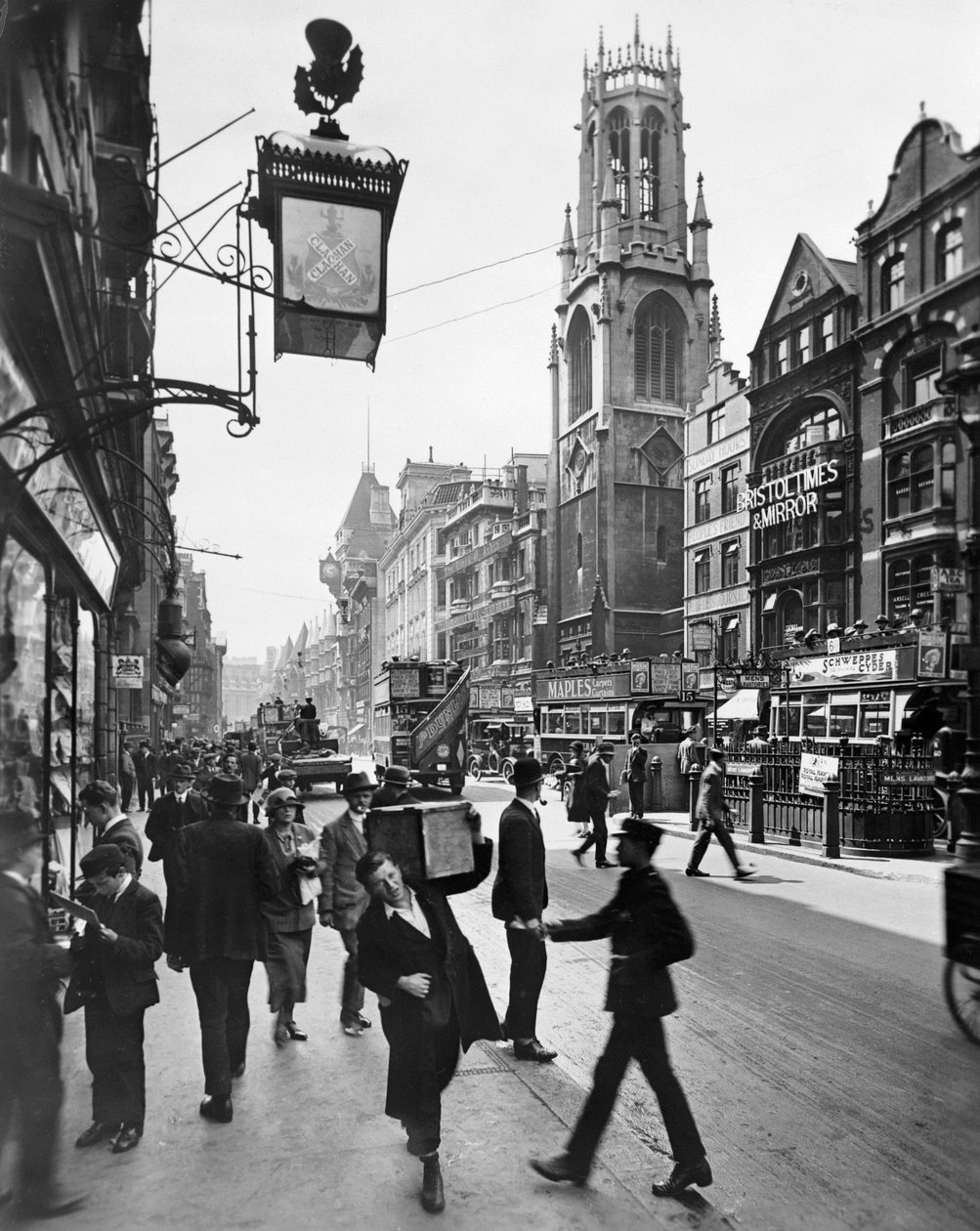Fleet Street kijkend naar het westen, City of London, 1920s door George Davison Reid