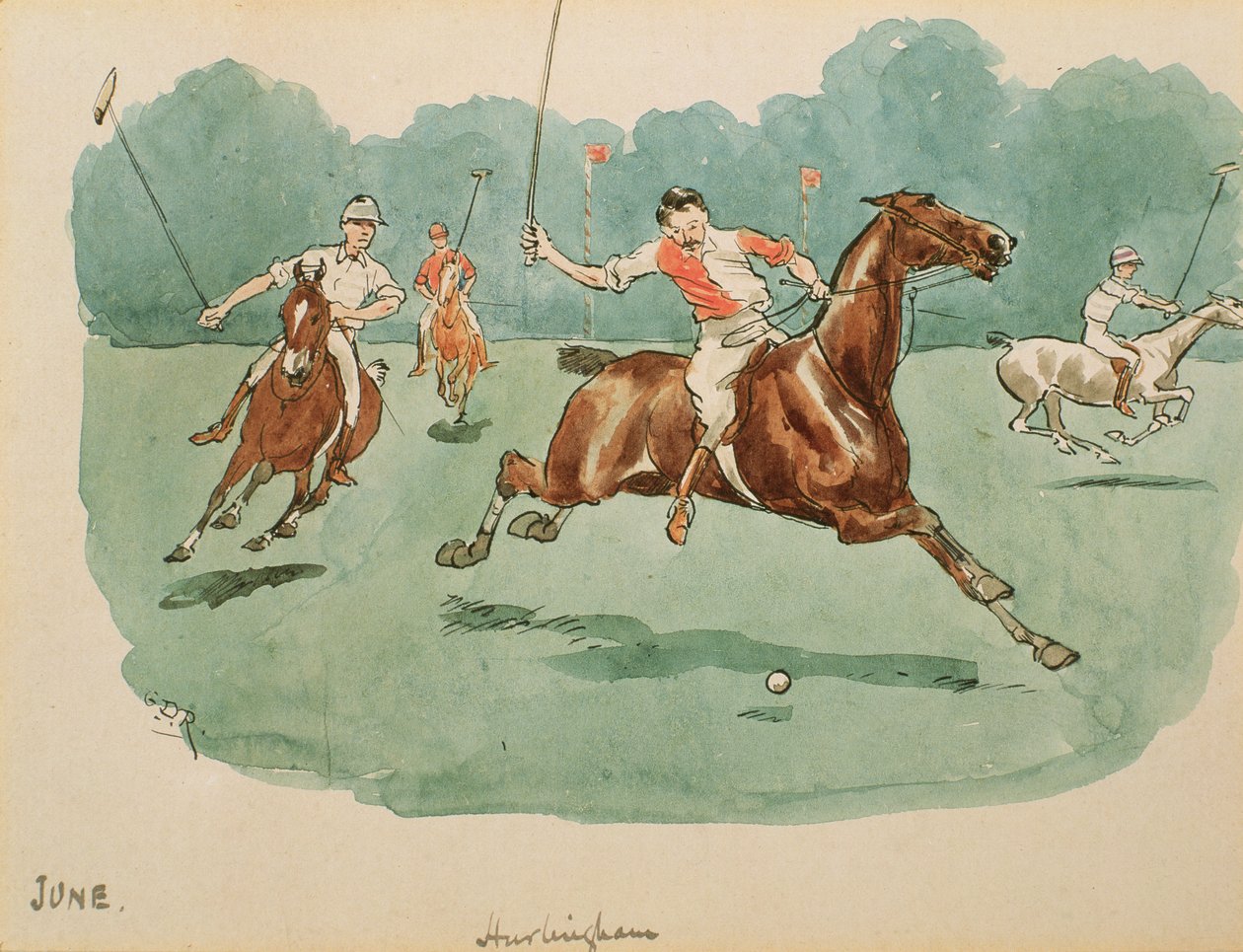 De maand juni: Polo door George Derville Rowlandson
