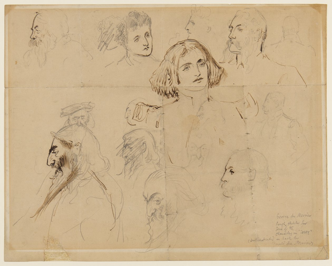 Ruwe Schets voor Enkele Personages in Trilby, inclusief Trilby en Svengali door George du Maurier