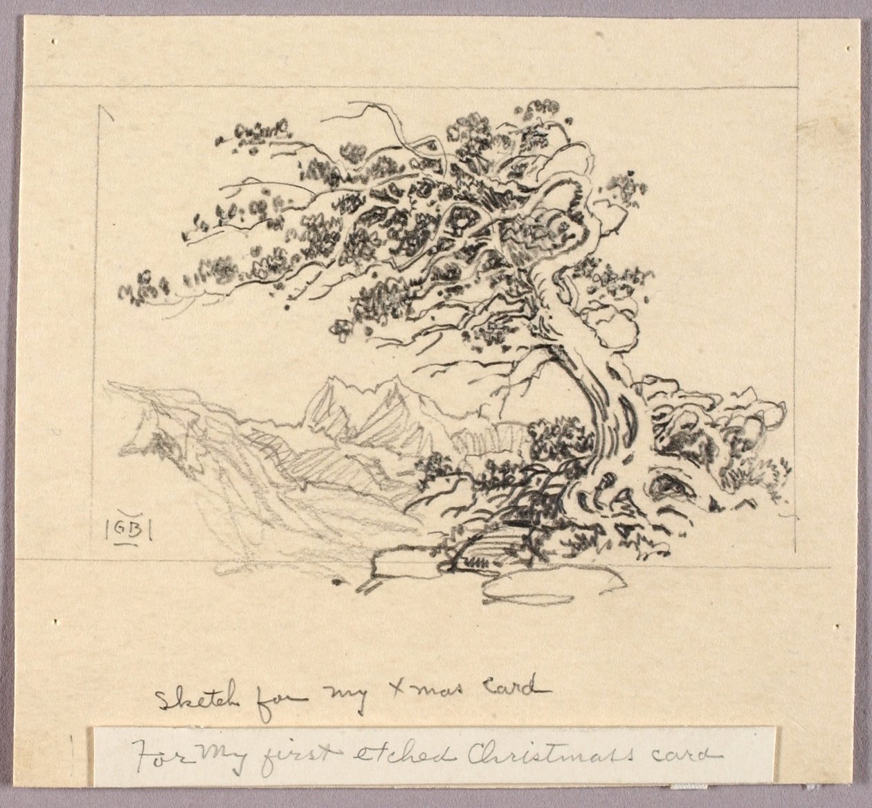 Schets voor kerstkaart (Windswept Pine [nr. 1]) door George Elbert Burr