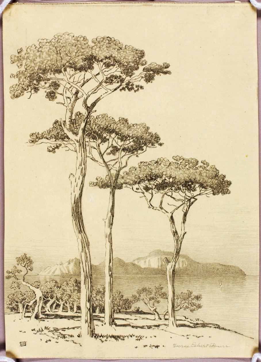 Zonder titel (overdrachtsschets voor Capri vanuit Sorrento) door George Elbert Burr